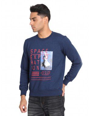 Men Cotton Blend Full Print Sweatshirt Denim